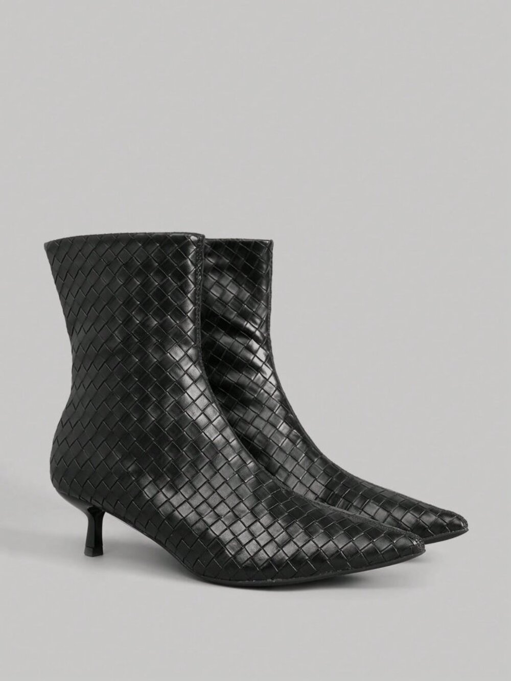 Black Sexy Women's Woven Texture Pointed Toe Ankle Boots